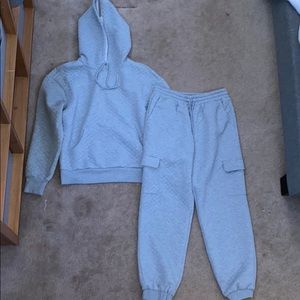 gray quilted sweatshirt and jogger set